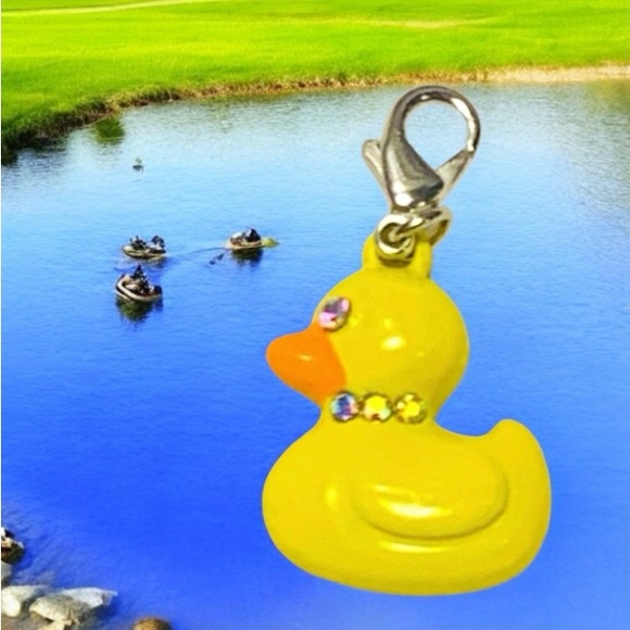 Silver, Yellow, & Crystal Duck w/Lobster clasp Zipper pull, purse, shoe Charm - Picture 3 of 7